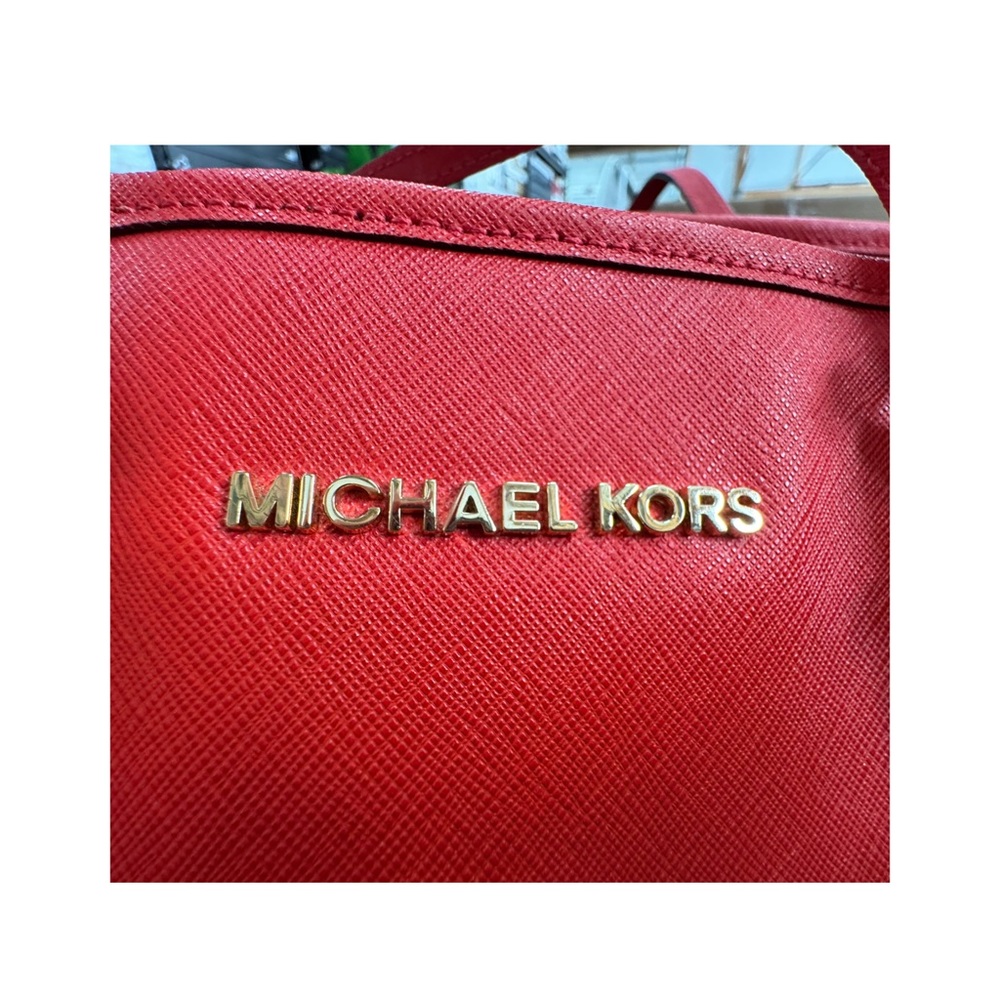 Michael Kors Vibrant Red Tote with Gold Accents EUC - Picture 4 of 11